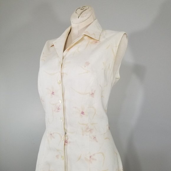 Brooks Brothers Dresses & Skirts - Brooks Brothers Womens 100% Linen Dress Vintage Midi Sleeveless Floral Button 4